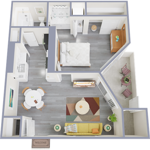 a top down view of our 1 bedroom apartment at princeton court apartments in dallas